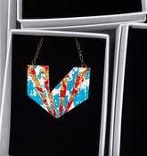 Ezrine batik textile necklace in Blue, Red &amp; White image