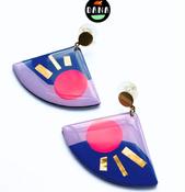 Tia Earrings Lilac, Navy, Neon Pink and Gold image