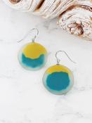 Abstract Resin Disc Earrings Blue and Yellow image