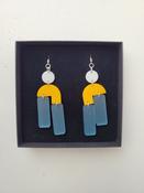 Staggered Drop White Yellow and Blue Earrings image
