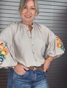 Floral Puffed Sleeves Blouse - Coffee - S/M image