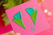 NAOI Earrings - Bolt Statement Stud Earrings Green image