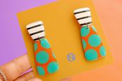 NAOI Earrings - Mega Dot Statement Earrings Orange and Teal image