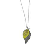The Duilleog Collection Long Leather Leaf Chain - Grey and Lime