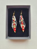 Mini Beulah batik textile earrings in charcoal/red/gold