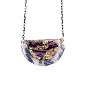 Ovette batik textile necklace in dove/gold/aubergine