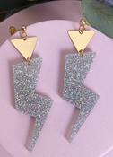 Grace Jones Lightning Bolt Silver Glitter Earrings