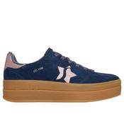 Skechers 185430 — ACADEMY HI - ELEVATED ESSENCE Suede Overlay Embroidered Star Lace-Up W/Air-Cooled Mf NVPK Blue Ladies Double Soled Trainers