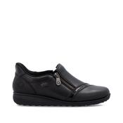 Rieker 47264-00 Black Ladies Low Wedge Zip-Up Shoes
