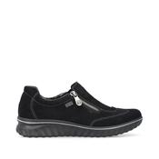 Rieker 59071-00 Black Suede Ladies Low Wedge Slip-On Zip-Up Shoes