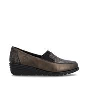 Rieker L5351-90 Brown &amp; Animal Print Ladies Wedge Slip-On Loafers