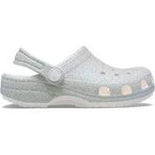 Crocs Classic Iridescent Glitter Kids Clog Silver Girls Clog Sandals