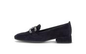 Gabor Navy Suede Loafer with Diamante Buckle|400202002 image