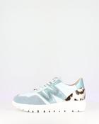 Wonders Metallic Blue and Leo Print Wedge Trainer|A24100A