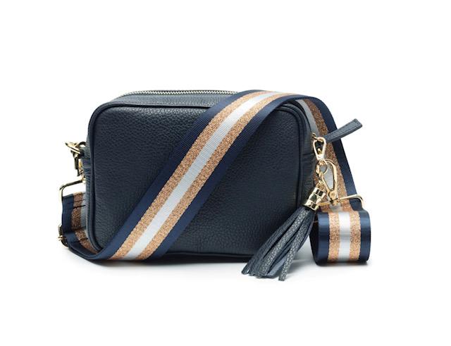 Navy top leather handbag
