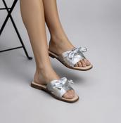 Paul Green bow mule in silver leather image