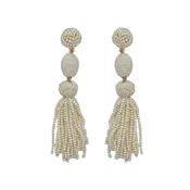 Ivory Woven Ball Tassel Earrings image