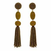 Olive Woven Ball Tassel Earrings image