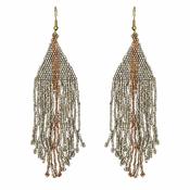 Silver &amp; Bronze Triangle Beaded Fringe Earrings image
