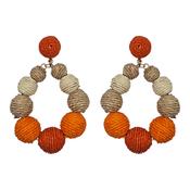 Orange Ombre Raffia Woven Oval Earrings image