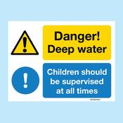 Danger Deep Water. Children Should Be Supervised At All Times Sign image