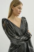 Charcoal Chainmail V-Neck Top with Split Sleeve