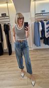 Blue Jeans Mid Wash Carrot Shape with Tan Belt