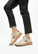 Cream Fabric &amp;amp; Suede Trainer with Burgundy Trim