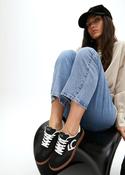 Black Faux Suede Trainer with Micro Jewel Embellishment