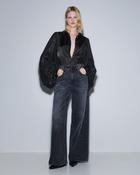 Black Bodysuit with Satin Bib &amp;amp; Shimmer Blouson Sleeve