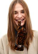 Leopard Print Faux Leather Gloves with Oval Logo Bracelet