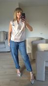 Denim Mid Wash Barrel Jeans with Embellishment and Studded Waistband image