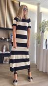 Black &amp;amp; Cream Lurex Knit Striped Maxi Dress