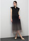 Black Sleeveless Shirt Dress with Nude Pleated Tulle Skirt image