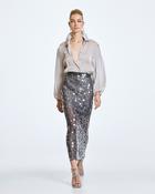 Charcoal Semi-Sheer Midi Shirt with Large Sequin Embellishment