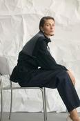Black Track Jacket with Gathered Waist and Zipped Cape/Hood
