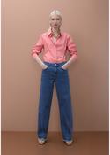 Denim Mid Wash Straight-Cut Jeans with Small Gold Studs Front &amp;amp; Back