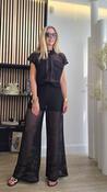 Black Crochet Wide-Leg Trousers with Shorts image