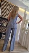 Blue/Grey Pinstripe Tailored Wide-Leg Trousers image