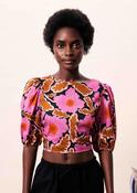 Fuchsia Floral-Print Cropped Top with Open Back image