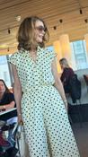 Buttercream &amp;amp; Black Polkadot Sleeveless Shirt with Gathered Hem image