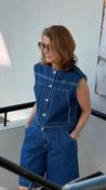 Denim Midwash Gilet with White Stitching image