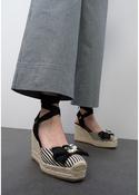Black &amp;amp; Ecru Striped Espadrille with Jewel Embellishment image