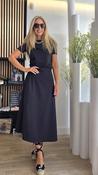 Black Taffeta Midi Dress with Ruched Waist image