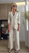 Oatmeal Linen-Effect Wide-Leg Trousers image