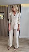 Oatmeal Linen-Effect Over-Sized Blazer with Front Lace-Up Detail