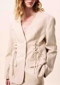 Oatmeal Linen-Effect Over-Sized Blazer with Front Lace-Up Detail image