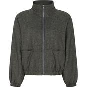 Choco Herringbone Wool Bomber Jacket with Funnel Neck