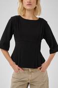 Black Structured Jersey Top with Exposed Zip on Back