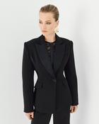 Black Structured Tailored Blazer with Black Satin Seams image